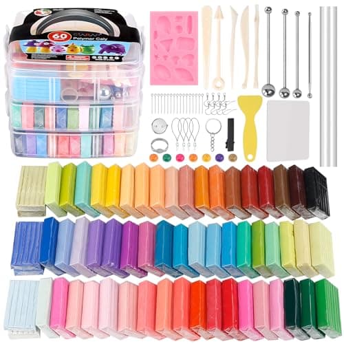 CiaraQ Polymer Clay 60 Colors Starter Kit - Oven Bake Modeling Clay for Kids & Artists, Non-Sticky DIY Clay with Sculpting Tools, Fun Gift for Children Ages 4+, 4.7 lb