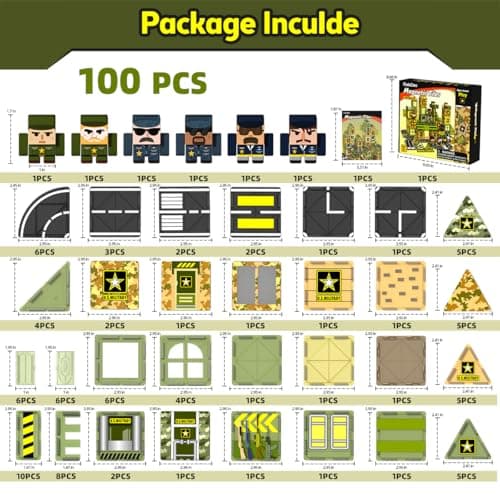 GobiDex 100PCS Army Magnetic Tiles Building Set for Kids, STEM Military Magnetic Building Blocks with 6 Magnetic Army Men, Educational Construction Toys Gift for Boys Girls 3 4 5 6 7 8 9+ Year Old - Thumbnail 6