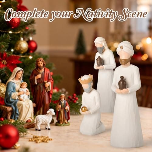 Nativity Set Three Wise Men - 8.7" Large Size Hand-Carved Resin Nativity Collection Figurines,3 Pcs Classic Nativity Scene Wisemen Figures Indoor 3 Kings New Year Decoration Gifts for Holy Family - Thumbnail 5