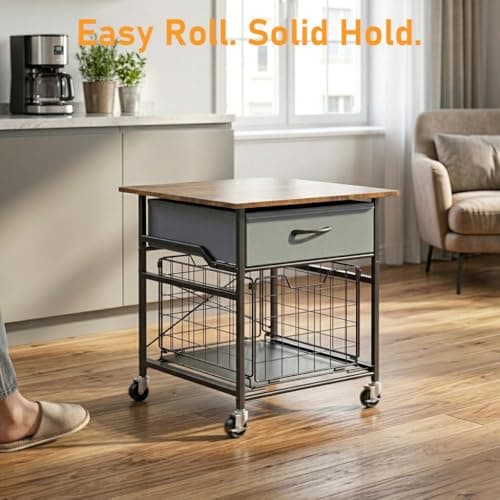 GloCryp Mini Fridge Stand, Heavy-Duty End Table Fridge Table with Storage, Small Refrigerator Stand with Rolling Wheels for Dorm, Kitchen,Pantry - Thumbnail 3