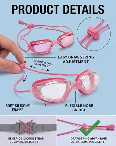 Aegend 2 Pack Professional Swimming Goggles for Adults, No Leak Mirrored Swim Goggles with Bungee Strap, Anti-Fog UV Protection Triathlon Goggles for Men Women Open Water & Pool - Thumbnail 2
