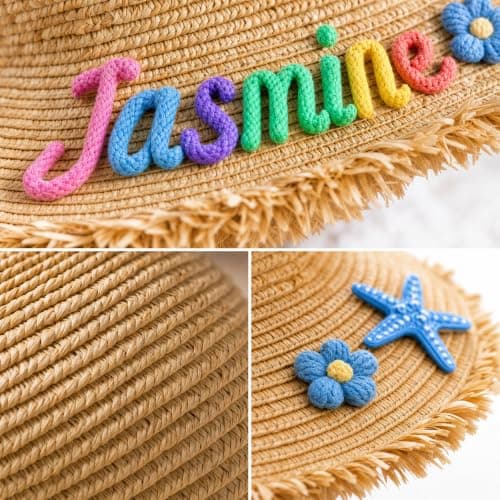 Customizable Wide-Brim Straw Sun Hat for Women – Personalized Beach hat; a for Mothers, Sisters, or Wives; a Travel and Beach Vacation Essential. Tan - Thumbnail 6