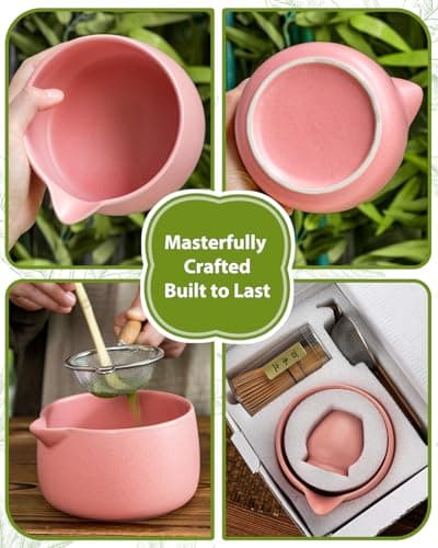 20OZ Matcha Whisk Set - 5PCS Matcha Set Includes Macha Bowl with Spout, Bamboo Whisk with Ceramic Holder, Bamboo Scoop and Sifter, Matcha Kit for Ceremony, Gift for Matcha Lovers (Blush Pink) - Thumbnail 3