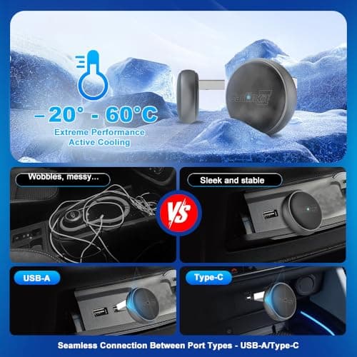 Carlinkit Wireless CarPlay & Android Auto Adapter - Mini Ultra 3 Convert OEM Wired to Wireless Dongle for iPhone & Android 11+, USB-A/Type-C Plug & Play, Fast Connection, Online Upgrade - Thumbnail 4