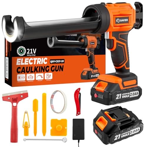 Saker Electric Caulking Gun Cordless Caulk Gun Drip-free with Caulking Tools 4 Adjustable Speeds with LED Light 10oz/300ml for Kitchen Bathroom Filling, Sealing 2 Batteries - Image 1