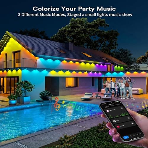 DSXsm Permanent Outdoor Lights,50FT RGB+IC Smart Eaves Lights with 25 LED 16 Million Accurate Color Options Including,IP68 Daily Outdoor Decor Strings for Halloween,Christmas. - Thumbnail 5