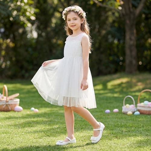 Stelle Girls Dress Shoes Toddler Mary Jane Shoes Flats with Bow for Toddler/Little/Big Kids(GMJ009-2-White,6MB) - Thumbnail 2