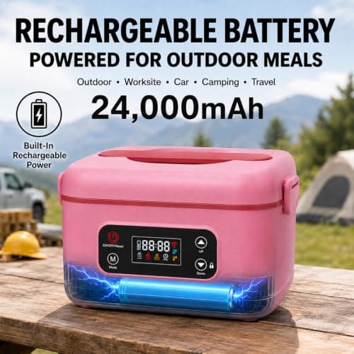 MISS BIG Electric Lunch Box for Women, Cordless Heated Lunch Box, Pink - Thumbnail 2
