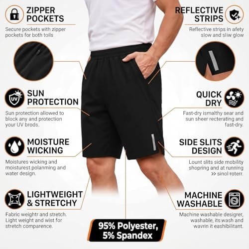 Mens Hiking Shorts with Zipper Pockets & Reflective Strip Lightweight Sweat Shorts Breathable Sun Protetion Clothing Outwear 2026 Stretchy Quick Dry Fitness Clothing Outdoor Running Camping Fishing - Thumbnail 5