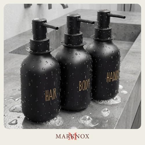 Black Soap Dispenser Set for Bathroom and Kitchen – 3-Packs Refillable Bottle Set, Soft Touch Pump Bottles Wall Mount Hooks Stickers Glue with Vanity Sink Placement Modern Design - Thumbnail 6