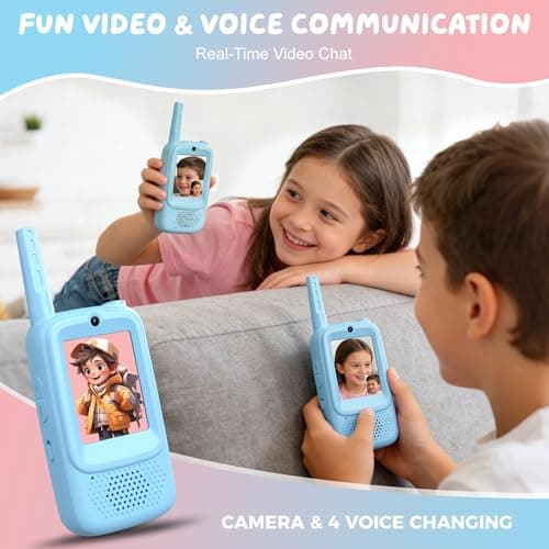 Video Walkie Talkies for Kids, 2 Pack Rechargeable Walkie Talkie with Screen, Long Range 2 Way Radio with 4 Voice Effect, Christmas Birthday Gift for Age 3-12 Boy Girl Indoor/Outdoor - Thumbnail 2
