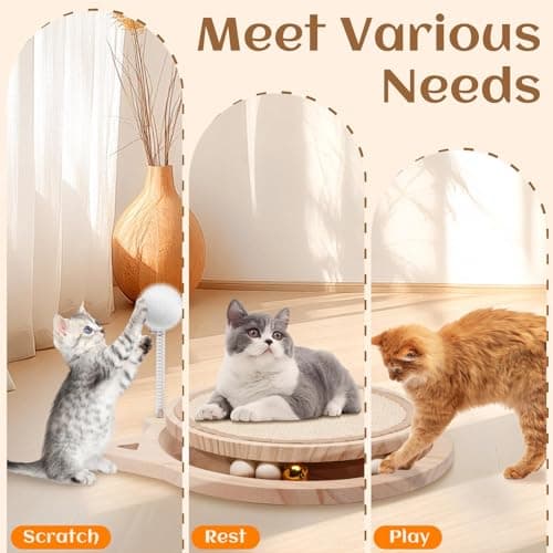 Natural Sisal Cat Scratcher, Round Cat Toys for Indoor Cats Interactive Toys with Ball Track Spring Ball, Kitten Toys for Chasing Hunting Mental Physical Exercise Puzzle - Thumbnail 3