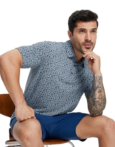 M MAELREG Mens Golf Shirts Short Sleeve Pattern Moisture Wicking Quick Dry Collared Athletic Mens Golf Polo Shirt - Thumbnail 5