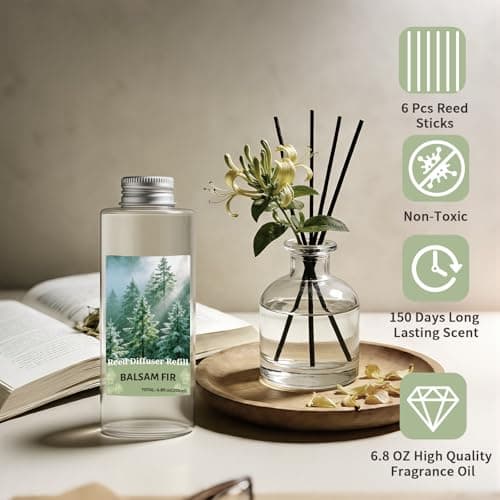 STRN Reed Diffuser Oil Refill, Balsam Fir Scented Diffuser Oil Refills with 6 Reed Sticks 200ML(6.8fl.oz), Room Fresheners for Home, Long-Lasting Summer Fragrance for Living Room, Bedroom, Office - Thumbnail 4