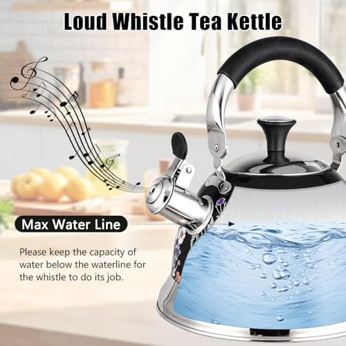 Tinlon Enamel Tea Kettle, 3.1QT Vintage Whistling Tea Kettle for Stovetop - Thumbnail 4