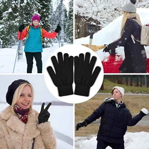 SILEDGN 6 Pairs Winter Gloves for Women Men's Warm Knit Gloves for Clod Weather Thermal Stretchy Thin Magic Glove for Driving Running Hiking, Black - Thumbnail 6