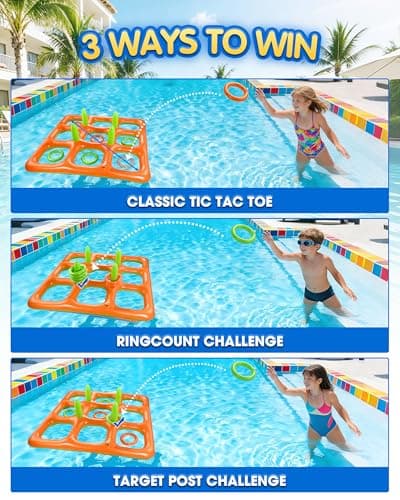 Pacifoo Pool Toys for Adults Kids - Giant 4.9FT Inflatable Tic Tac Toe Game Outdoor 2-in-1 Ring Toss, Floating Pool Party Games for Family Beach Backyard Ages 8+ (2-10 Players) - Thumbnail 3