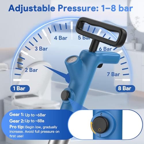 Granarbol High Pressure Toilet Plunger, Air Drain Blaster with Real-Time Gauge,Heavy Duty Toilet Auger & Drain Snake-Clog Remover for Toilets, Sinks, Floor Drains (Blue) - Thumbnail 4