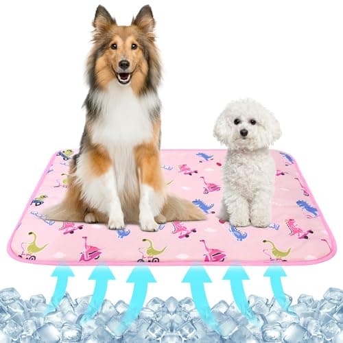 NACOCO Summer Pet Cooling Mat - Cat Dog Cushion Pad Sleeping Cool Dinosaurs Comfortable Soft for Pets Kids and Adults (Pink Dinosaur, L) - Image 1