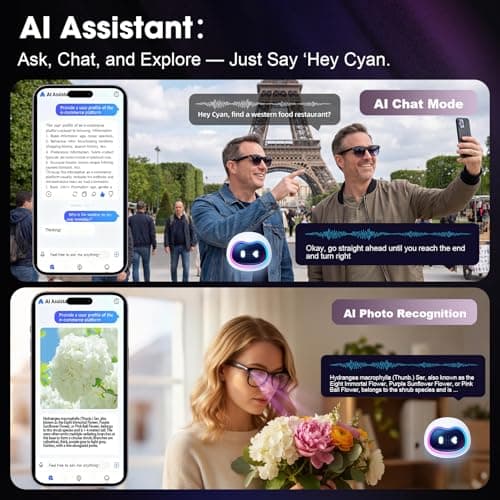 AI Smart Glasses with Camera, 8MP HD Camera Glasses for Men Women, 30FPS EIS Video Recording, Voice Assistant, Real-Time Translation, Open-Ear Bluetooth Audio Sunglasses with Interchangeable Lenses - Thumbnail 5