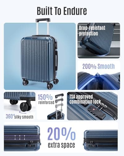 LIGHT FLIGHT Carry On Luggage 22x14x9 Airline Approved, Durable Hard Shell Carry On Suitcases with Wheels, Expandable Hardside Lightweight Travel Luggage with TSA Lock, Royal Blue - Thumbnail 2