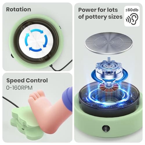 Skirfy Mini Pottery Wheel for Beginners Adults with Foot Pedal9.5"Ceramic Machine for Kids Art Craft Glow in Dark Kits 2.2LB Air-Dry Clay,Carving Tools Adjustable Speed,DIY Projects Birthday Gift - Thumbnail 6