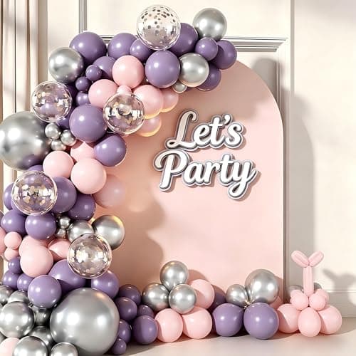 Butterfly Balloon Garland Arch Kit, 160 Pcs Pink Purple Silver Gold Confetti Balloons for Lavender Valentine Wedding Baby Shower Garden Girls Women Birthday Party Decorations - Thumbnail 4