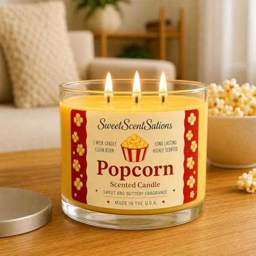 SweetScentSations Popcorn Scented Candle – Salted Butter Popcorn Aroma | Soy Wax Long Burning Candle for Home | Fun Snack-Inspired Candle Gift for Movie Lovers - Thumbnail 3