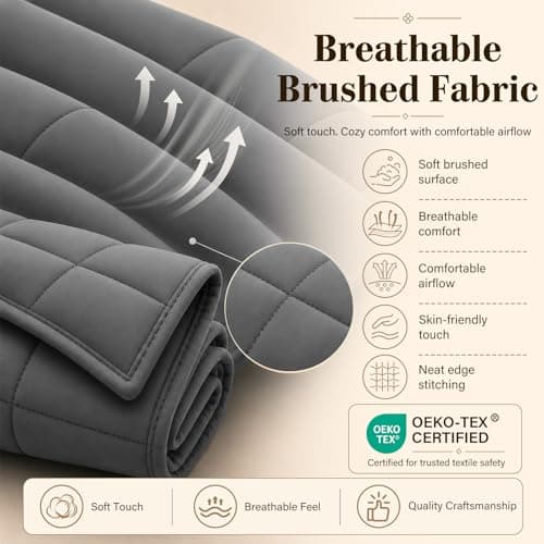 L'AGRATY Weighted Blanket for Adults- Dark Grey, 48"x72", 15lbs, Twin Full Size Heavy Throw Blanket, Cooling, Breathable, Microfiber with Glass Beads, Big, Washable, All-Season - Thumbnail 6