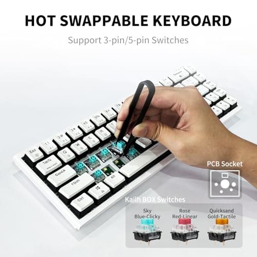 Hexgears X1 Pro Wireless Mechanica Keyboard, Tri-Mode Bluetooth/2.4G/USB-C, Hot-Swappable Tactile Switch Gaming Keyboard, Mini Compact White Backlit Keyboards with Wrist Rest - White - Thumbnail 3