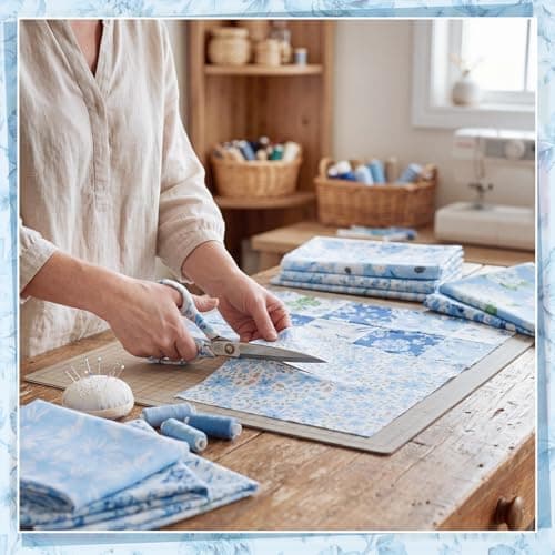 25 Pcs Blue Quilting Fabric Scraps, 10''x10'' Blue Cotton Fabric Squares Vintage Precut Quilt Kits Include Floral Stripes Printed Pattern for DIY Craft Supplies - Thumbnail 6