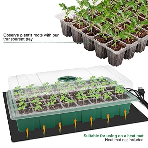 MIXC Seedling Trays Seed Starter Tray, 10-Pack Mini Propagator Plant Grow Kit Greenhouse with Humidity Vented Domes and Base for Seeds' Starting (40 Cells Per Tray, Total 400 Cells), Green - Thumbnail 5