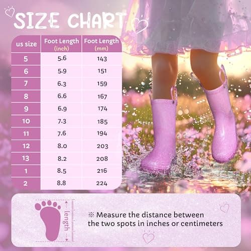 Funspread Girls Toddler Rain Boots - Glitter Light Up Kids Rain Boots with Easy-On Handles, Lightweight Waterproof Rain Shoes Glitter Pink Size 13 - Thumbnail 5