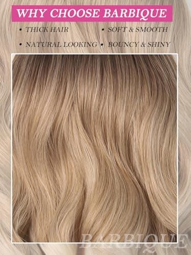 Barbique Highlight Blonde Synthetic Lace Front Wig for Women, Ombre Blonde Synthetic Wig 13x6 Hd Lace Front 26 Inch Long Wavy Heat Resistant Fiber Deep Parting, with Baby Hair Natural Hairline - Thumbnail 3
