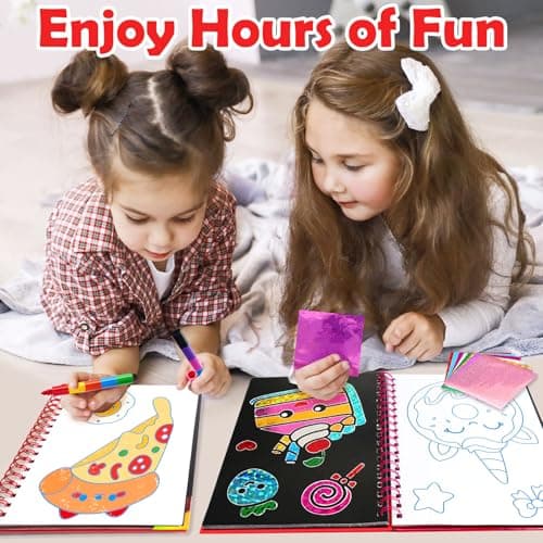 FUNNYB&G Foil Art Craft Kit for Girls 4-10 Years Old: Mess-Free & No-Glue, Create 16 Sparkly Food Pictures – Perfect Travel Toy & Birthday Gift for Kids (Food) - Thumbnail 5