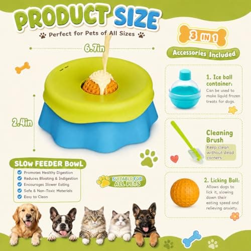Dog Licking Bowl with Rolling Ball for Liquid Treats, Anti Slip Slow Feeder Dog Bowls with Ice Ball Mold & Clean Brush, Enrichment Puzzle Toy for Small and Medium Dogs - Thumbnail 6