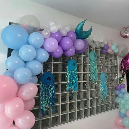Mermaid Balloons, 60Pcs 12inch Metallic Purple Pink Blue Balloons with Confetti Balloons for Ocean Sea Themed Baby Shower Gender Reveal Birthday Party Decorations - Thumbnail 5