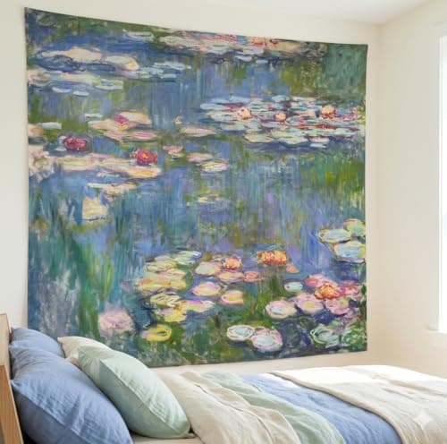 Avinyl Monet Waterlily Wall Tapestry, Green Floral Plant Art Poster for Bedroom Girls Boys, Small Nature Flower Pond Wall Hanging, Watercolor Tapestries for Living Room Dorm Decor 39in X 51in - Thumbnail 4