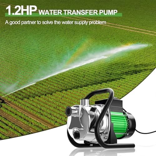 SHANGDA Water Transfer Pump 110V Shallow Well Pump 1.2HP 1200GPH Electric Portable Garden Pressure Booster Pumps for Sprinkler Irrigation Lawn with Adapters, Green - Thumbnail 2