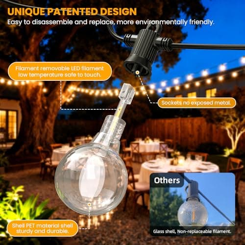 LED Outdoor String Lights, 50FT Patio Lights Outdoor Waterproof with 25+2 Shatterproof G40 Edison Globe Bulbs, 2700K Warm White Hanging Light, Dimmable Light for Outside Backyard Garden Bistro Porch - Thumbnail 4