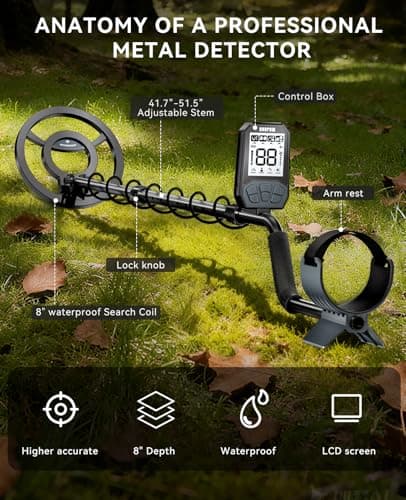 SUNPOW Rechargeable Metal Detector for Adults & Kids - Gold Finder with 1500mAh Lithium Battery, 20H Runtime, High Accuracy 8" Depth & 4 Modes for Beach & Shallow Water Treasure Hunting - Thumbnail 3