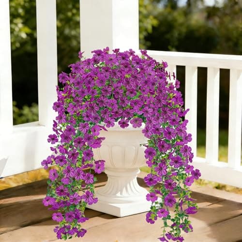UV Resistant Artificial Hanging Flowers Outdoor Decor - 2 Pack Fake Hanging Plants with Silk Daisies for Spring Summer, No Fade Faux Flowers for Planter, Front Door, Porch, Patio, Garden, Yard - Image 1
