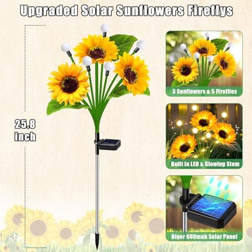 yeuago Sunflower Solar Lights Outdoor Garden Decor,Upgraded 4 Pack Solar Sunflowers with Firefly Lights Waterproof,Gifts for Mom Women Grandma,Garden Decor for Outside Yard Patio Pathway Lawn - Thumbnail 3