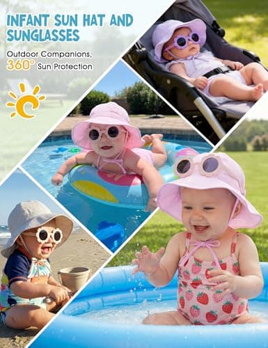 Durio UPF50+ Baby Sun Hat and Sunglasses - Sun Protection Hat for Boy Girl, Wide Brim Summer Beach Hats for Newborn Toddler Pink 3-6 Months - Thumbnail 2
