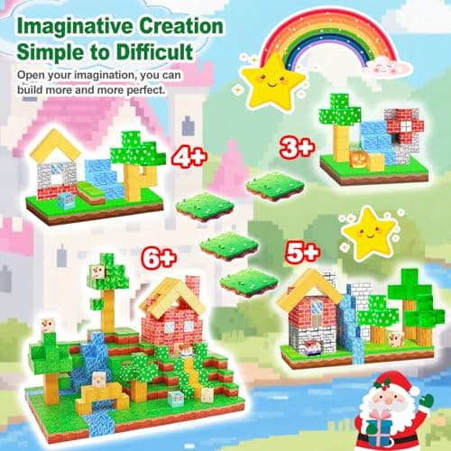 carlle Magnetic Building Blocks 160PCS Magnet Cubes Toys, Build 3D Forest World Set, STEM Montessori Sensory Toys for Kids Boys and Girls Ages 3-5 4-8 - Thumbnail 3