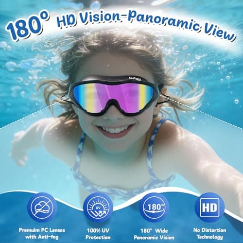 LEEIGGT Swimming Goggles for Kids 8-14, 2 Pack Anti Fog UV Kids Swim Goggles with Ear Plugs Attached - Thumbnail 4
