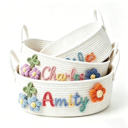 KEQHAULI Personalized Basket with Name – Custom Cotton Rope Storage Bin for Home Organizer, Nursery, Keepsake or Diaper Caddy – Great Gift for Mom, Grandma or New Parents - Image 1