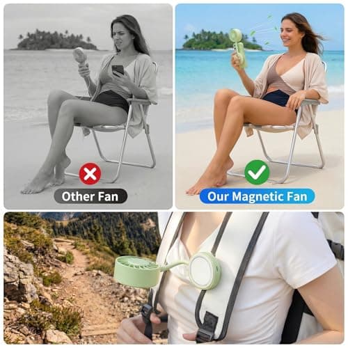 Magnetic Phone Clip Fan, Portable USB Rechargeable Personal Fan with 360° Flexible Gooseneck, 3 Speed Adjustable & Ultra-Wide Airflow, for iPhone, Stroller, Office, Desktop & Outdoor Travel (Green) - Thumbnail 6