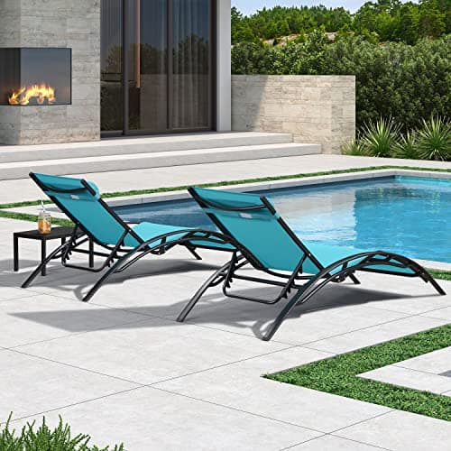 PURPLE LEAF Patio Oversized Chaise Lounge Chair Set with 2 Side Table Poolside Adjustable Recliner Chairs for Outside Beach Outdoor Pool Sunbathing Tanning Lounger - Thumbnail 2