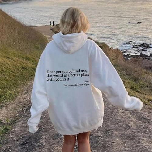 Enthowother Dear Person Behind Me Sweatshirt Hoodie,Halloween Sweatshirt White Hoodie (Black Hoodie,L) - Thumbnail 3